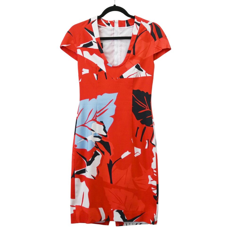 Talbot Runhof Multicolor Palm Leaf Print Sheath Cotton Blend Dress Size 4